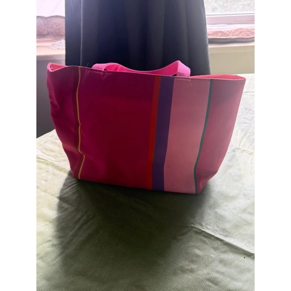 Pink Striped Canvas Tote Bag Pencil Pouch Dorm Organizer - Picture 2 of 5
